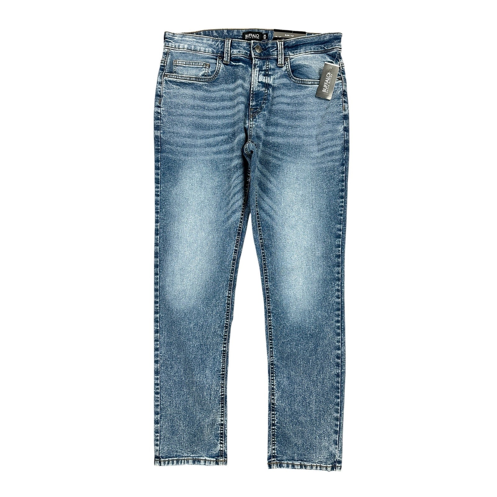 Buffalo David Bitton Slim Ash Stretch Jeans in Marbled and Sanded — Size 34x32