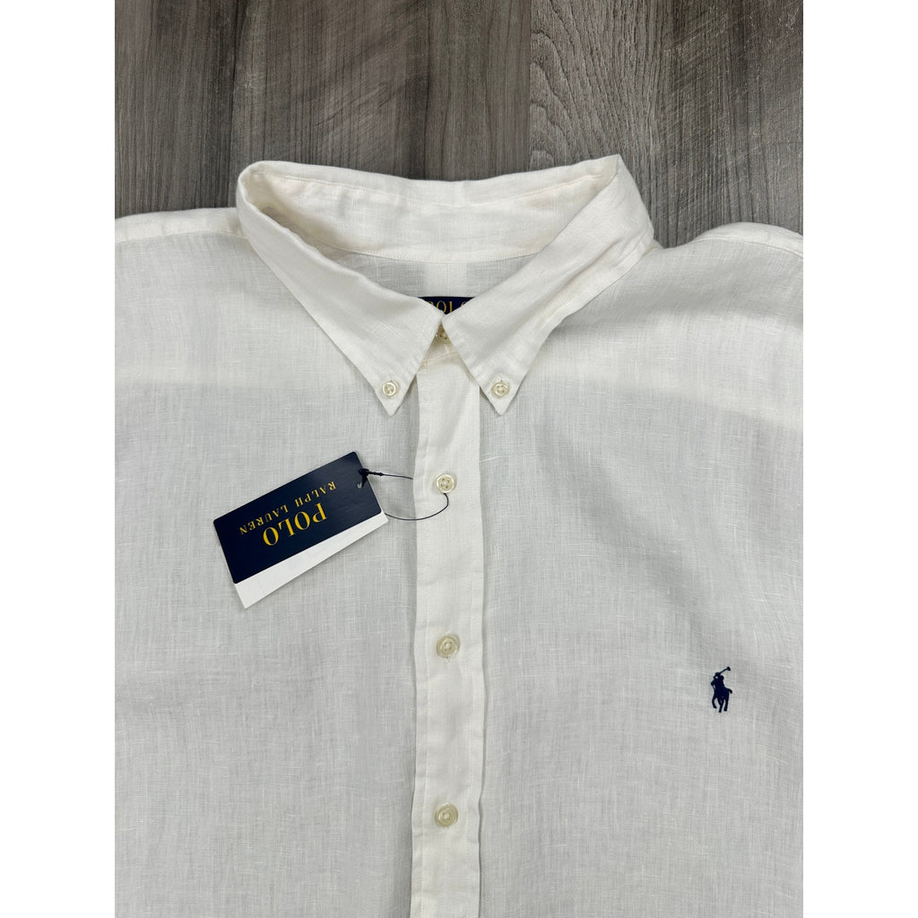 Polo Ralph Lauren Linen Classic Fit Long Sleeve Button Down in White Ivory — Size 3XB