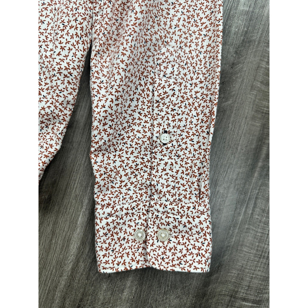 BOSS Hugo Boss Robbie Shaped Fit Leaf Long Sleeve Button Down in White Orange Black Leaves — Size 2XL // Preowned
