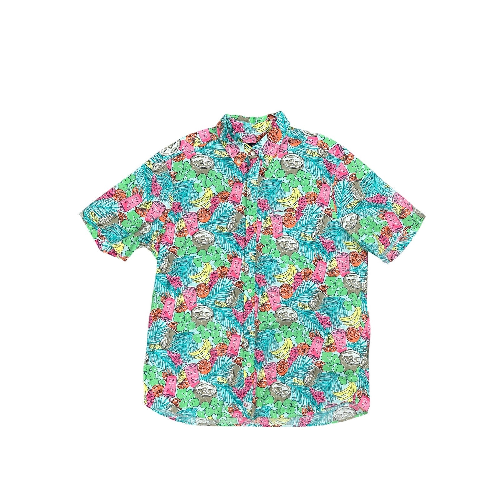 Vineyard Vines Tropical Classic Fit Short Sleeve Murray Shirt in Green, Pink, Blue, Yellow, Orange, Brown, White — Size XL // Preowned
