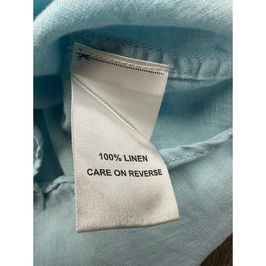 Billy Reid Linen Standard Cut Short Sleeve Button Down Shirt in Light Blue — Size Medium // Preowned