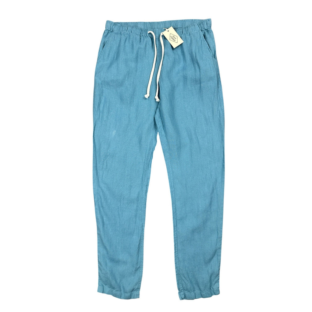 Alex Crane Bo Drawstring Linen Pants in Blue — Size Medium