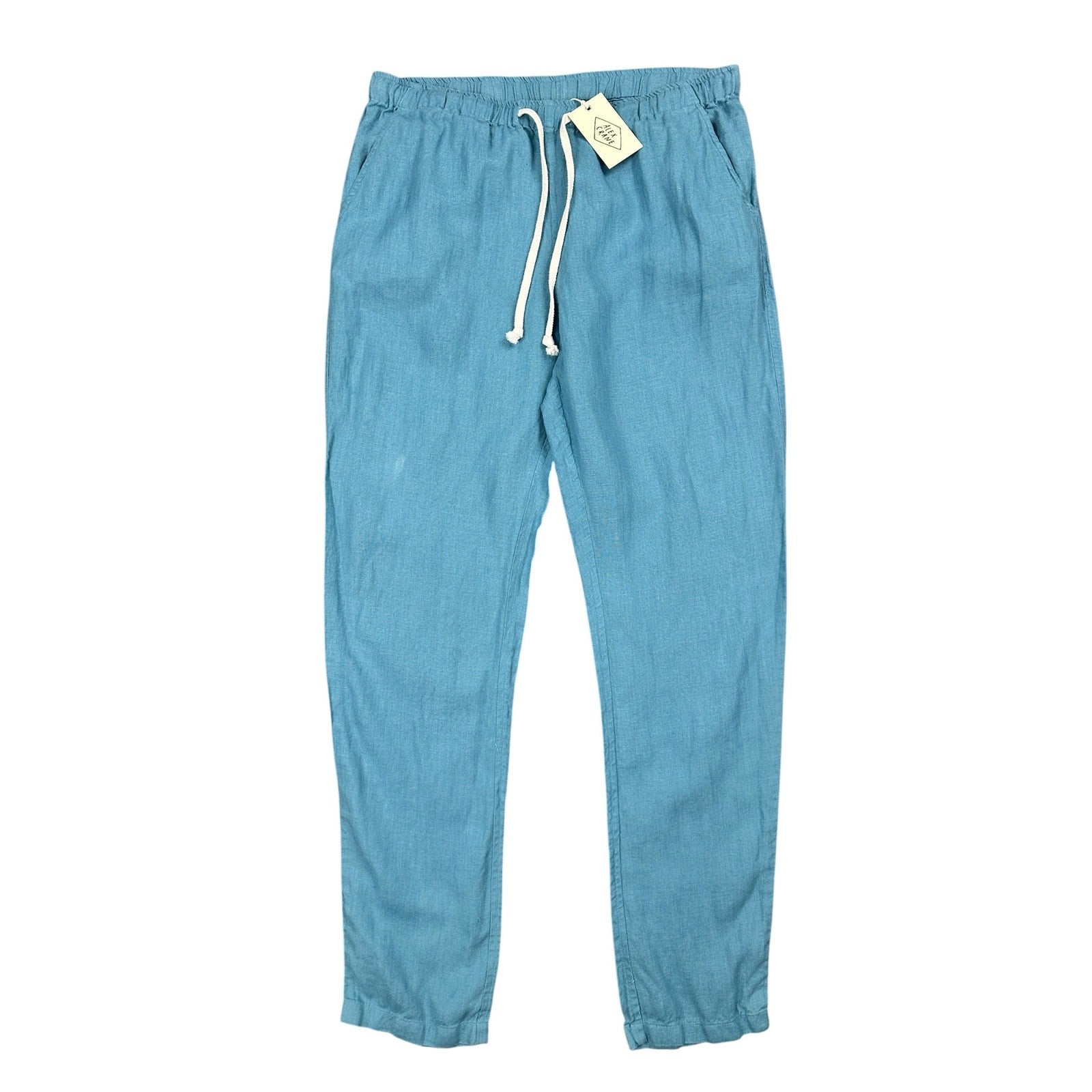 Alex Crane Bo Drawstring Linen Pants in Blue — Size Medium