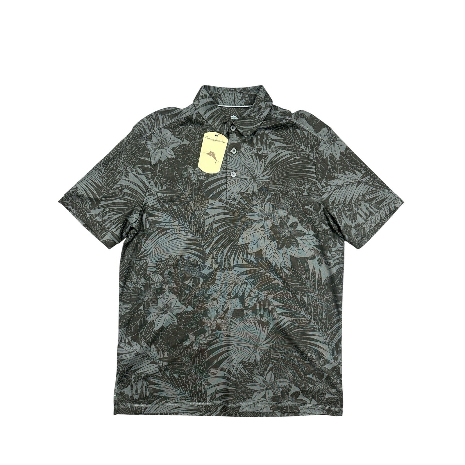 Tommy Bahama Hawaiian Floral Tropical Coal Polo - Medium
