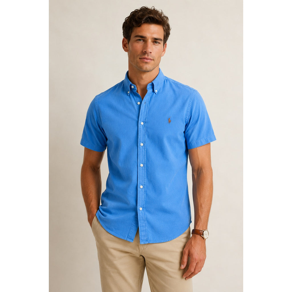 Polo Ralph Lauren Garment Dyed Blue Orbit Oxford Short Sleeve Button Down - 2XB