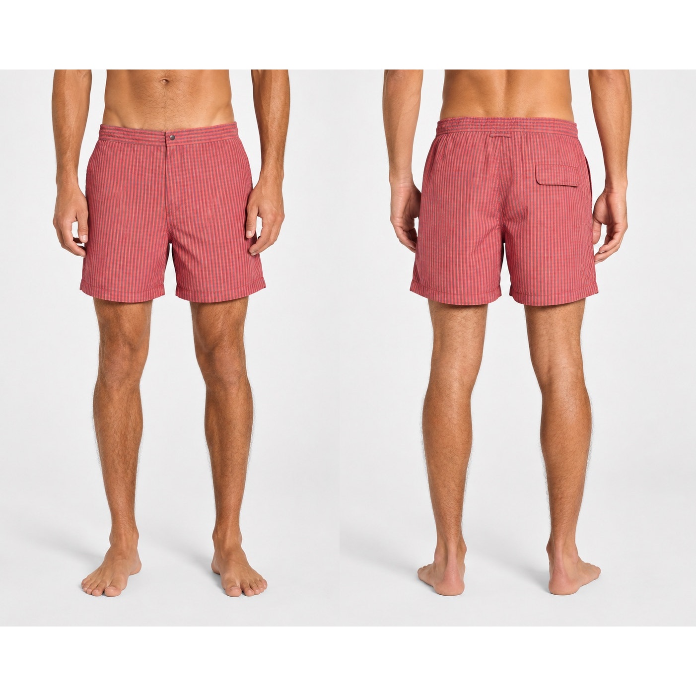 Peter Millar Seersucker Gingham Swim Trunks in Red, Gray — Size 2XL // Preowned