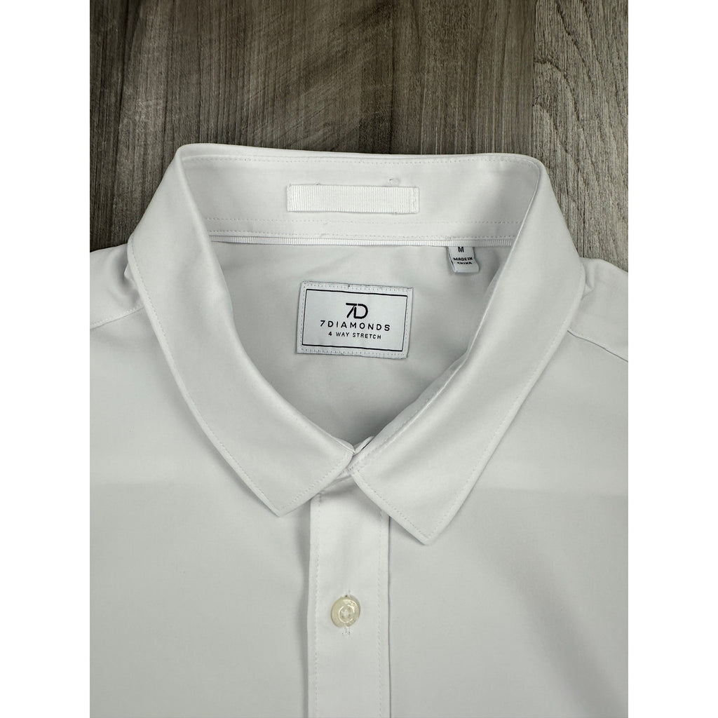 7 Diamonds Siena 4 Way Stretch Woven Short Sleeve Shirt in White — Size Medium