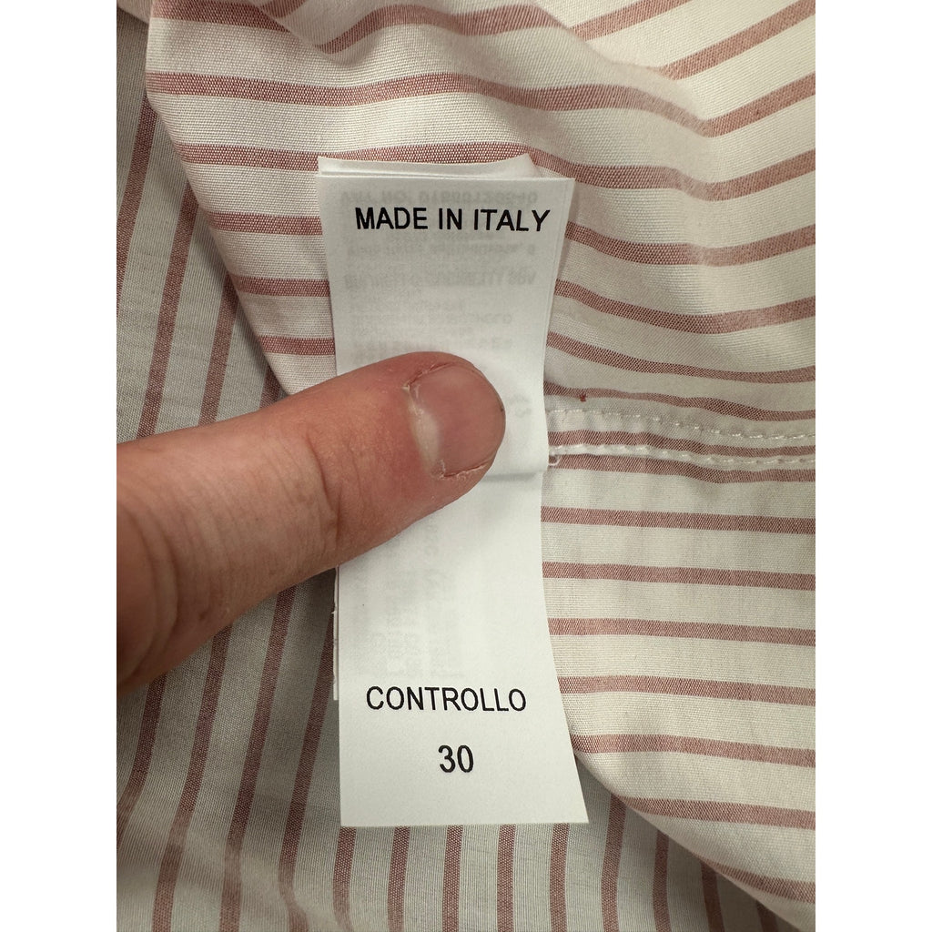 Brunello Cucinelli Made in Italy Basic Fit Striped Long Sleeve Button Down in White Coral — Size Medium