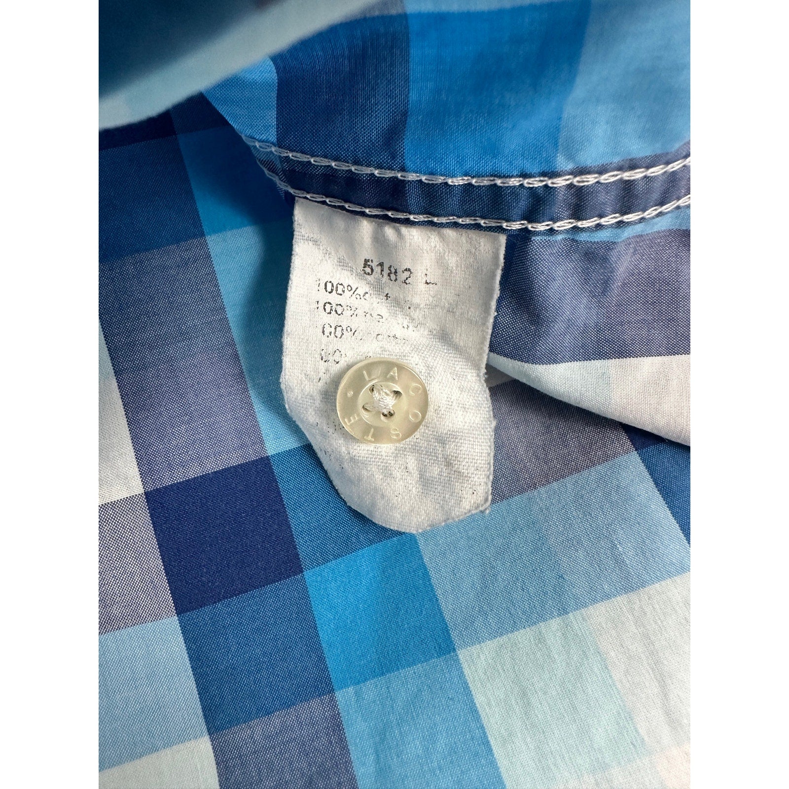 Lacoste Sport Trim Fit Checkered Short Sleeve Shirt in Blue, White — Size 39 (Medium) // Preowned