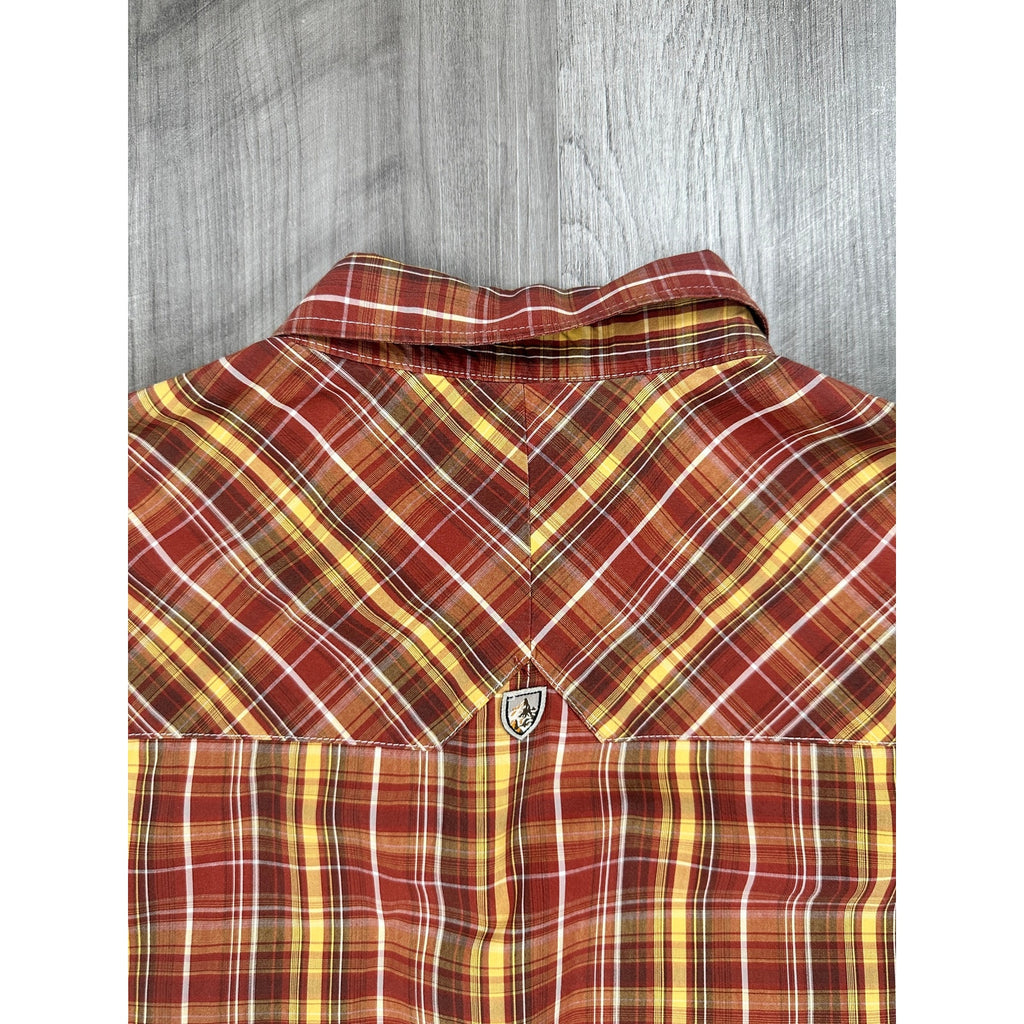 Kuhl Suncel Plaid Short Sleeve Button Down in Reddish Brown, Brown, Golden Yellow and White — Size XL // Preowned
