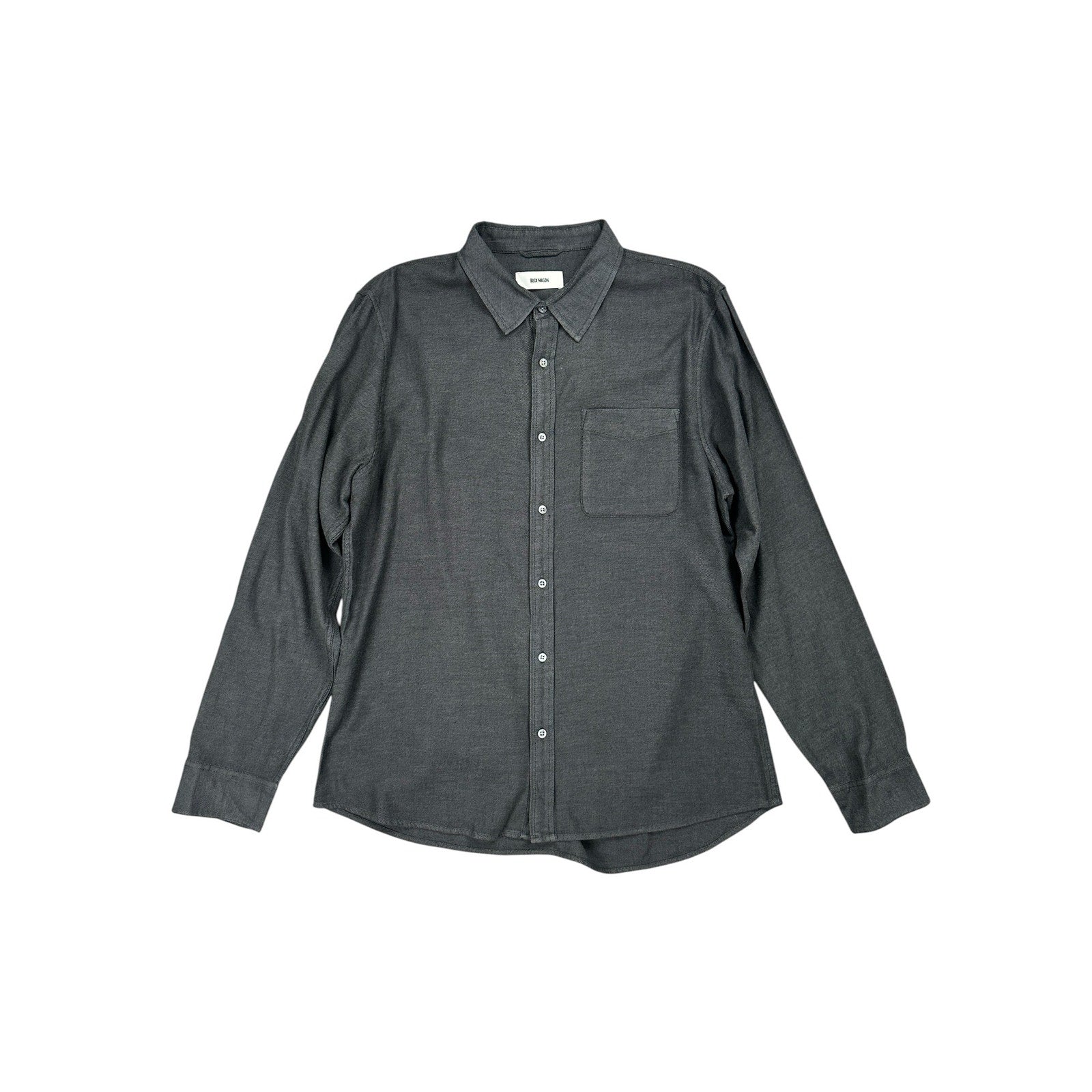 Buck Mason One Pocket Long Sleeve Button Down in Black and Charcoal — Size Large // Preowned