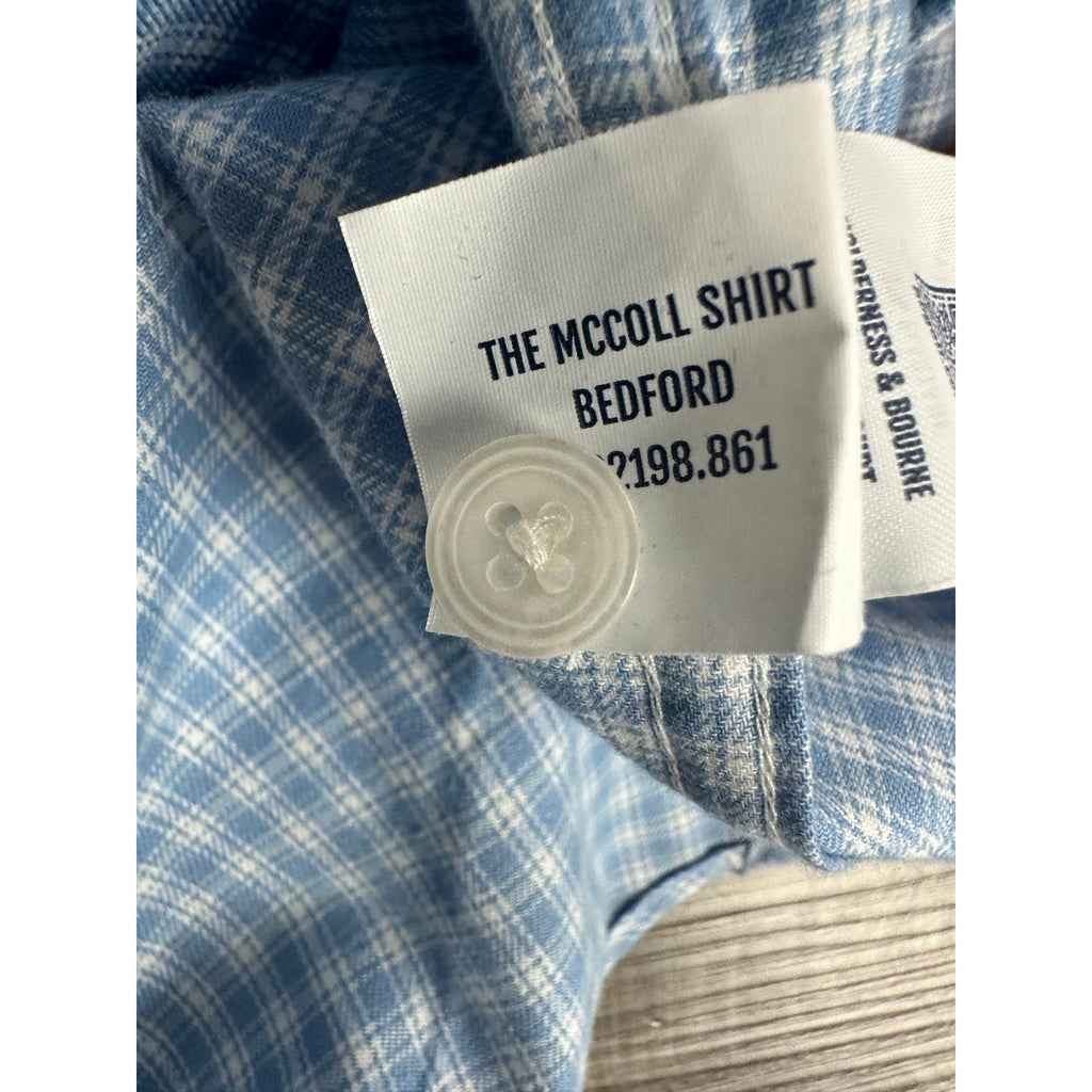 Holderness & Bourne The McColl Signature Fit Plaid Long Sleeve Shirt in Bedford Blue — Size Large