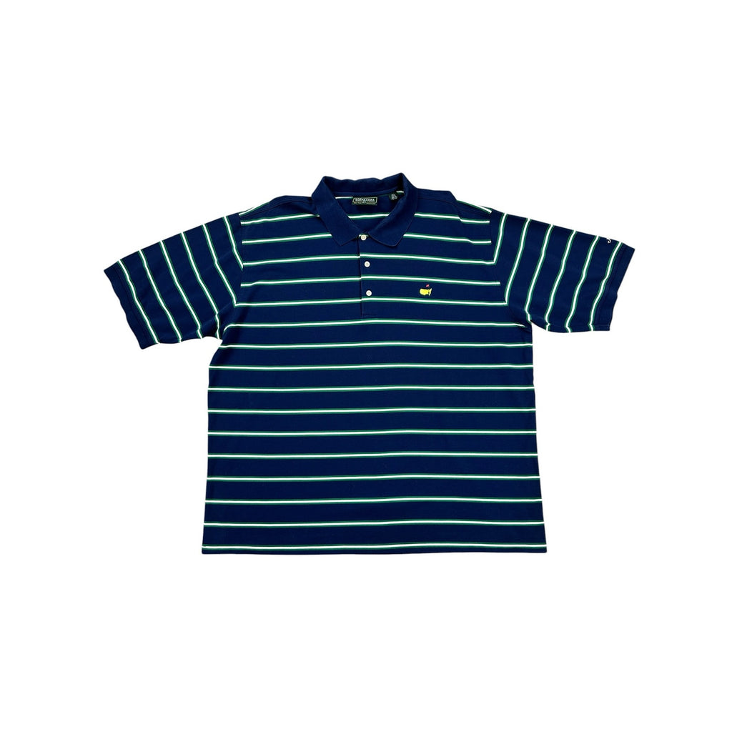 Masters Collection 60s Two Ply Mercerized Striped Mesh Knit Polo in Navy Green White — Size 2XL // Preowned