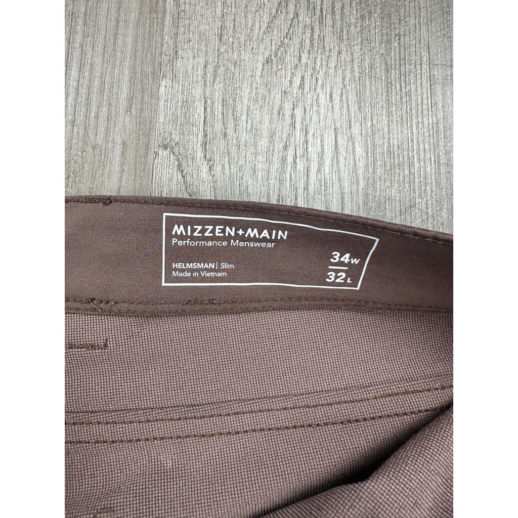 Mizzen+Main Helmsman Performance Slim Fit Chino Pants in Brown — Size 34x32 // Preowned
