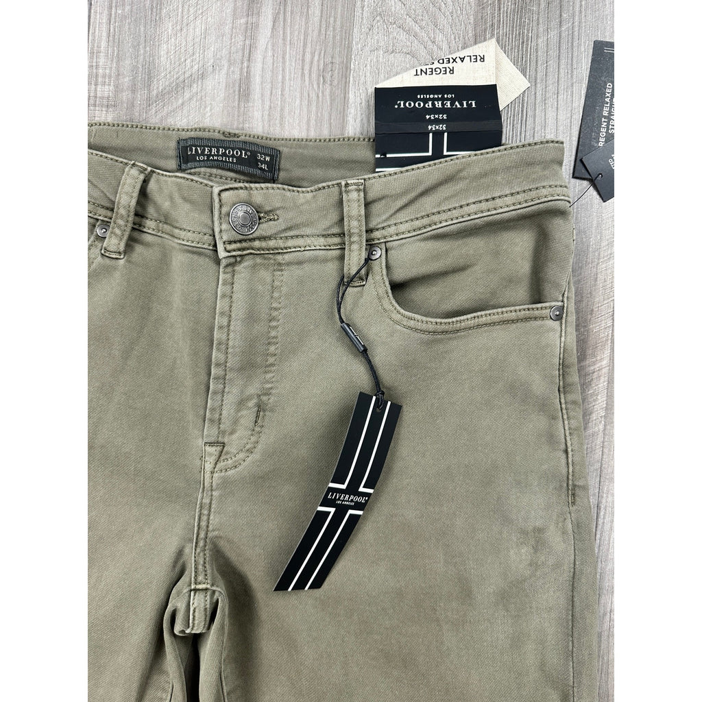 Liverpool Los Angeles Regent Relaxed Straight Stretch Jean in Pewter Green — Size 32x34