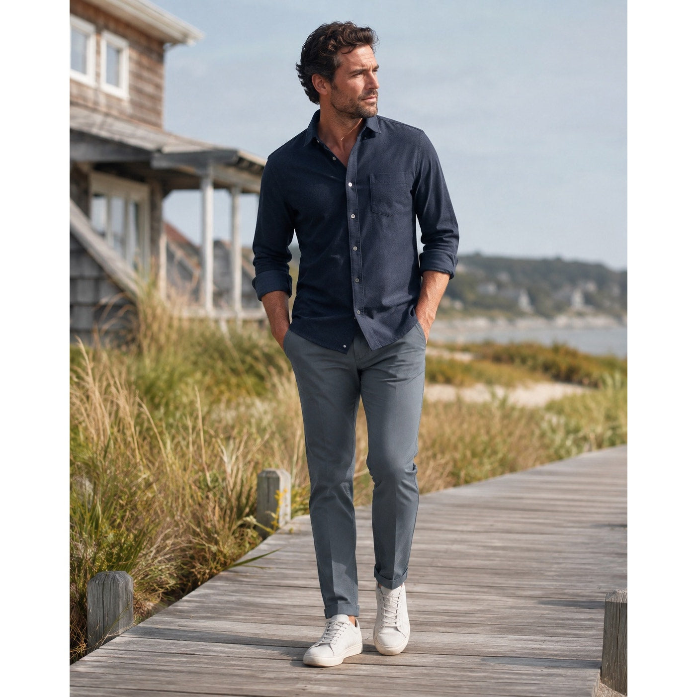 Mizzen+Main Helmsman 5 Pocket Slim Fit Performance Chino Pants in Gray — Size 32x30 // Preowned