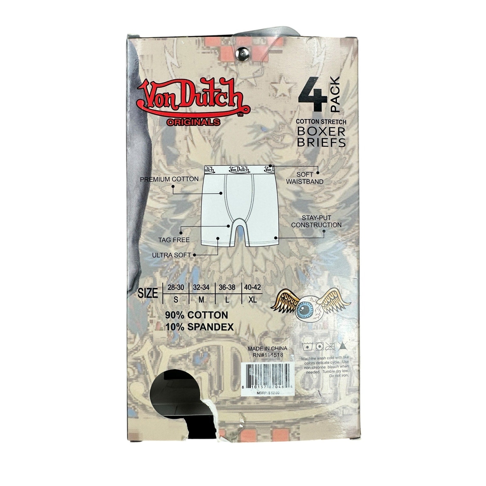 Von Dutch Cotton Stretch Boxer Briefs 4-Pack in Multi Assortment — Size Large