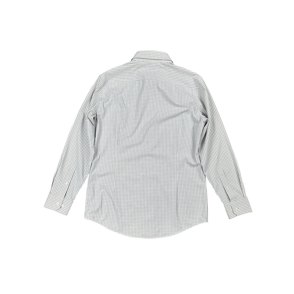 Mizzen+Main Grid Leeward Trim Long Sleeve Button Dress Shirt in White and Navy — Size Large // Preowned