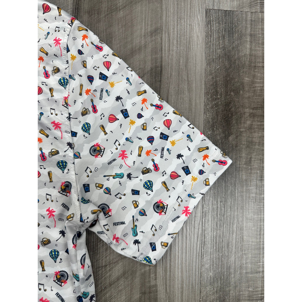 1764 Festival Print Golf Polo in Silver Gray Ivory Multi-Print — Size Medium // Preowned