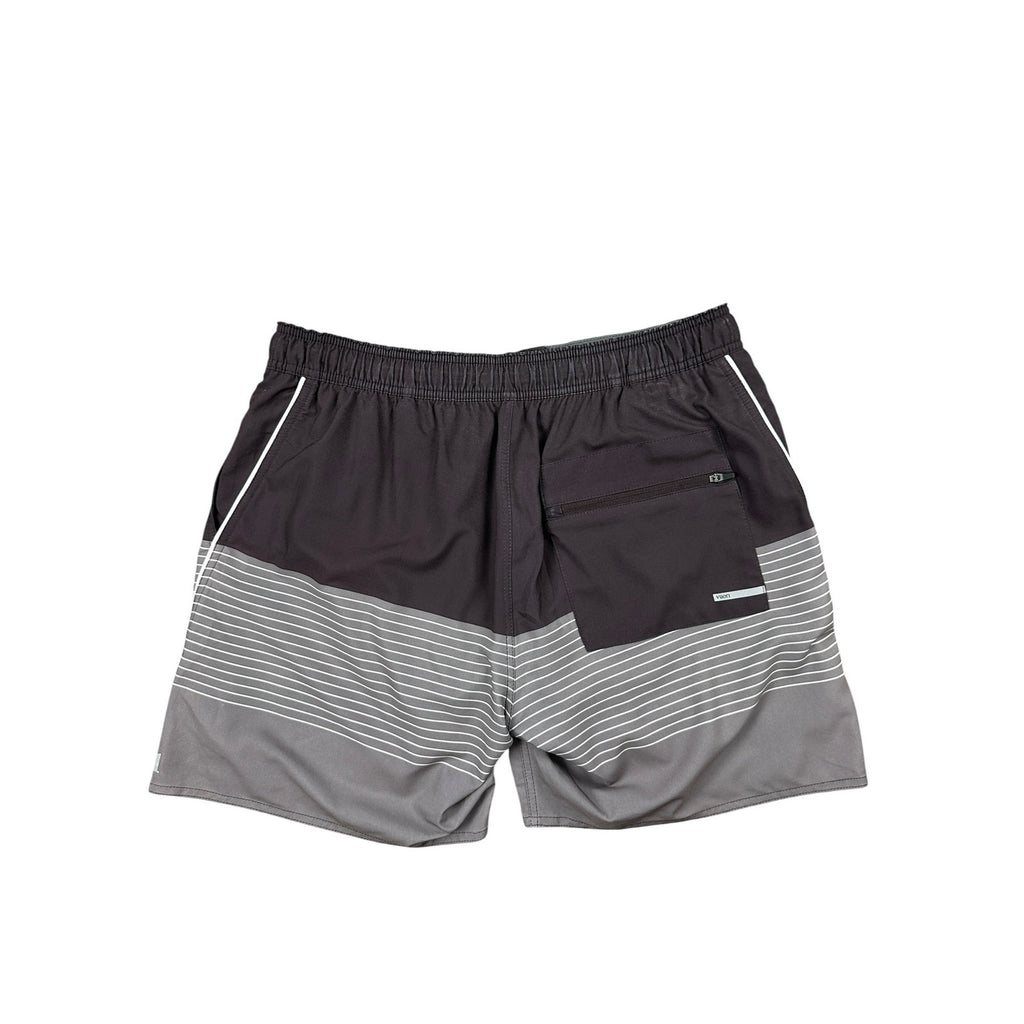 Vuori Trail Shorts 2.0 Lined in Brown Light Gray and White Stripe — Size Large // Preowned