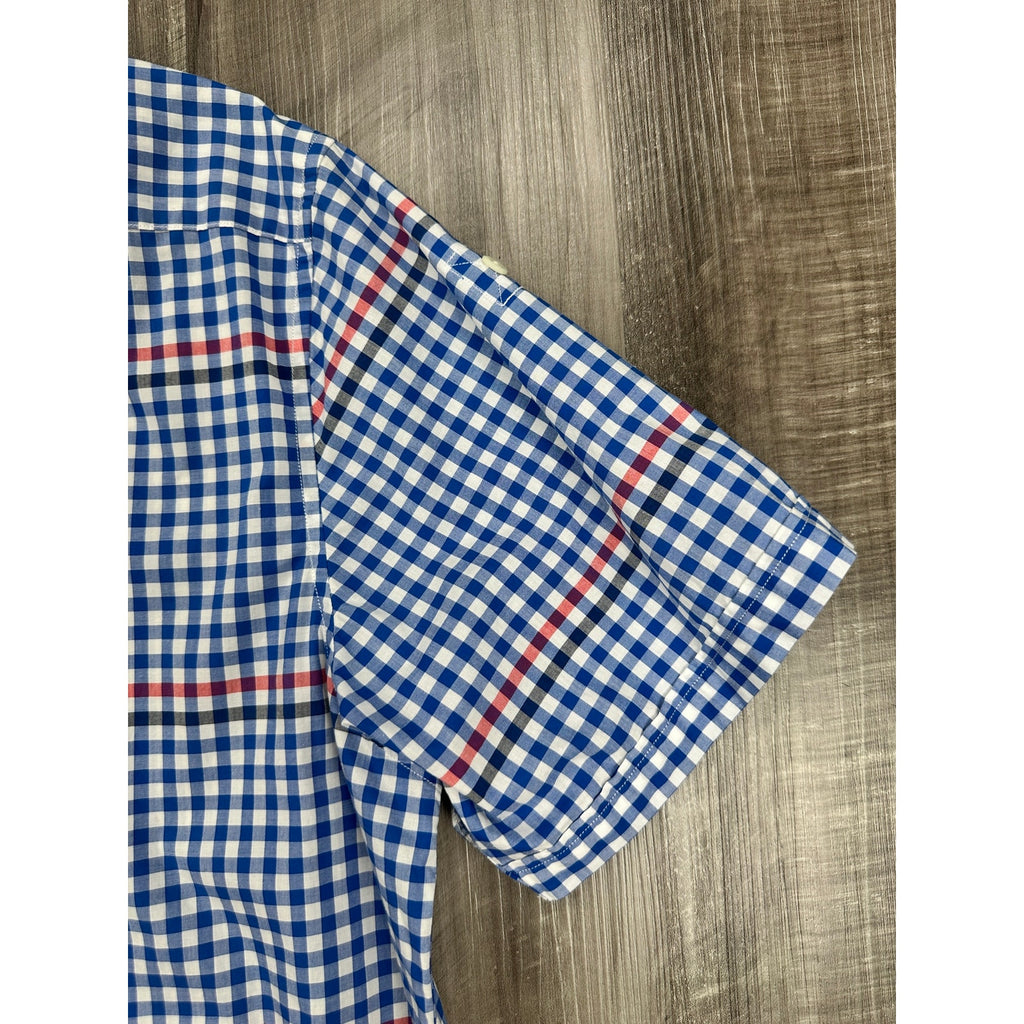 Fred Perry Gingham Short Sleeve Button Down in Blue Red White — Size XL // Preowned