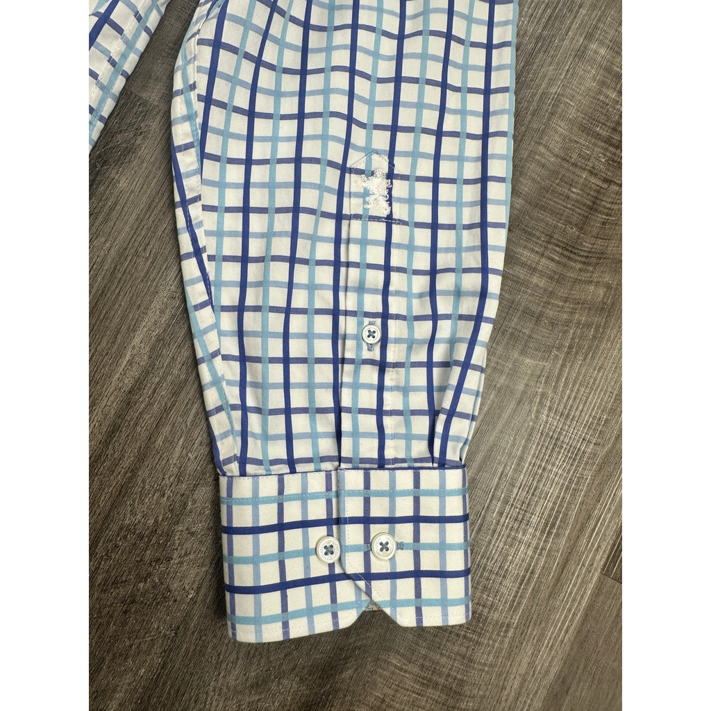 Bugatchi Uomo Long Sleeve Check Dress Shirt in Blue White Plaid — Size – Manifold Styles