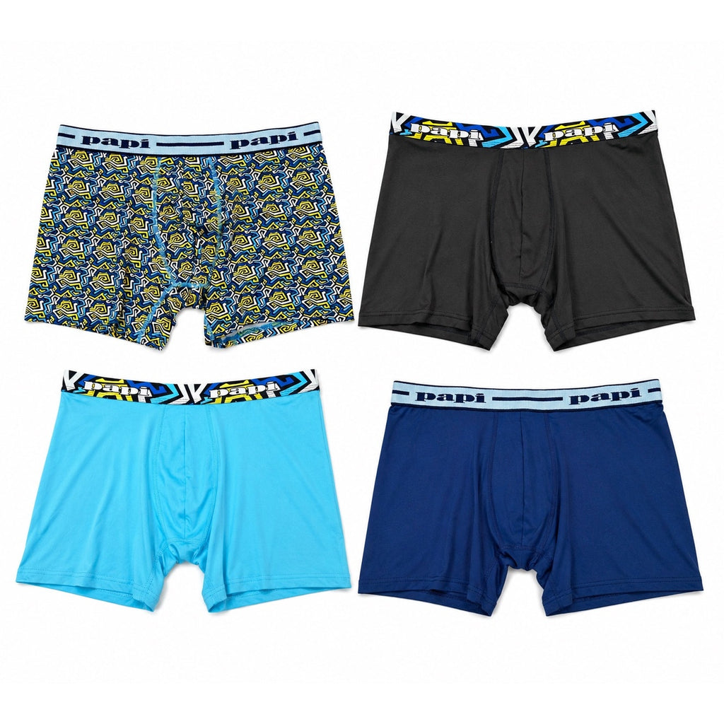 Papi Microfiber Boxer Briefs 4-Pack in Black — Size Medium