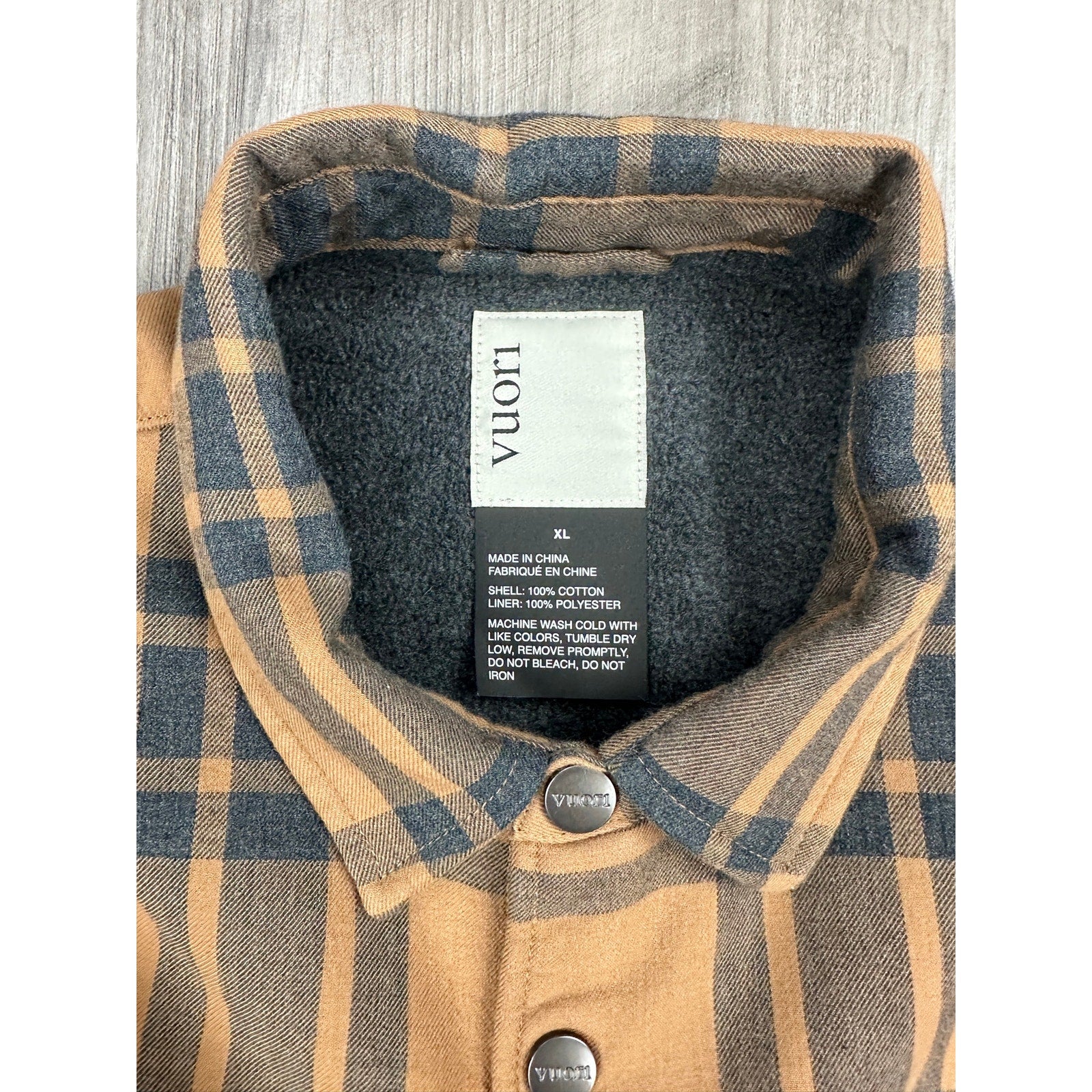 Vuori Range Flannel Shirt Jacket in Tan, Black — Size XL // Preowned