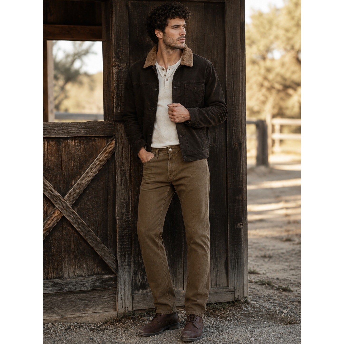 AG Adriano Goldschmied Everett Slim Straight Sueded Stretch Sateen Chino Jean in Brown Micro Check — Size 33x32 // Preowned