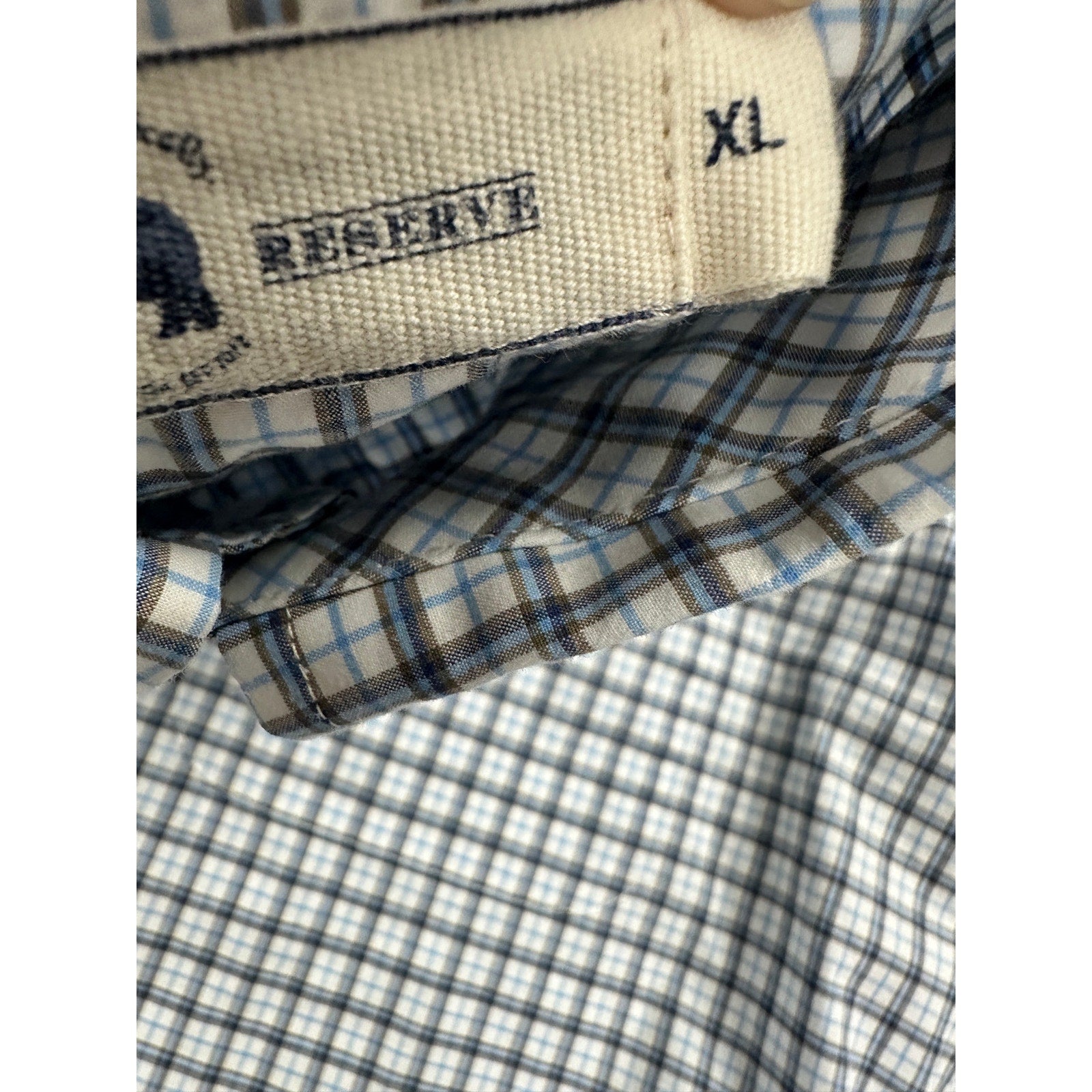 Onward Reserve Tailored Fit Plaid Long Sleeve Button Down in White, Blue, Navy and Dark Tan — Size XL // Preowned