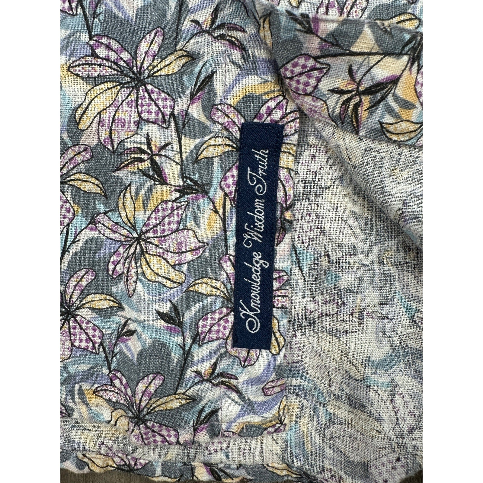 Robert Graham Silverman Classic Fit Floral Linen Short Sleeve Shirt in Gray, Purple, Yellow, Slate Blue — Size Small