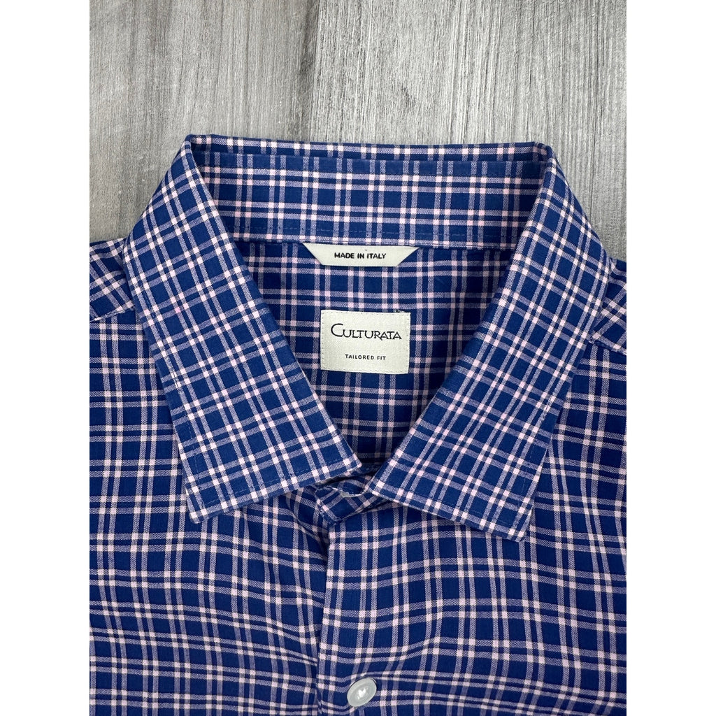 Culturata Made in Italy Tailored Fit Plaid Long Sleeve Button Down Shirt — Size XL (44/17.5) // Preowned