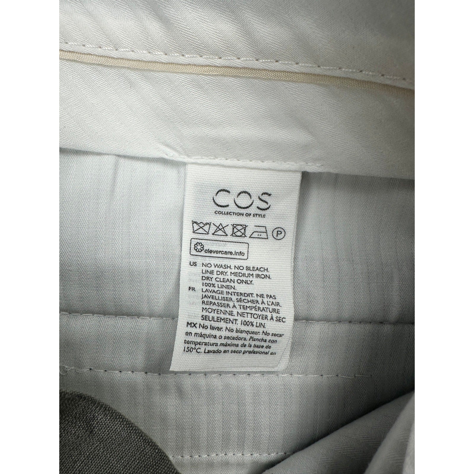 COS Linen Tailored Fit Trousers in Light Grey Melange — Size 32R