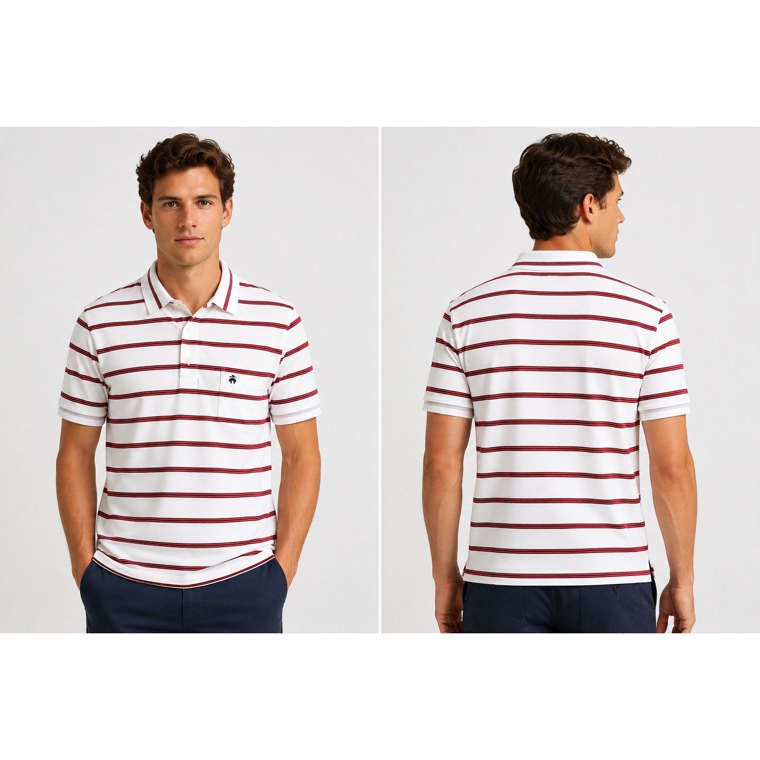Brooks Brothers Slim Fit Striped Pique Polo in White, Red — Size 2XL