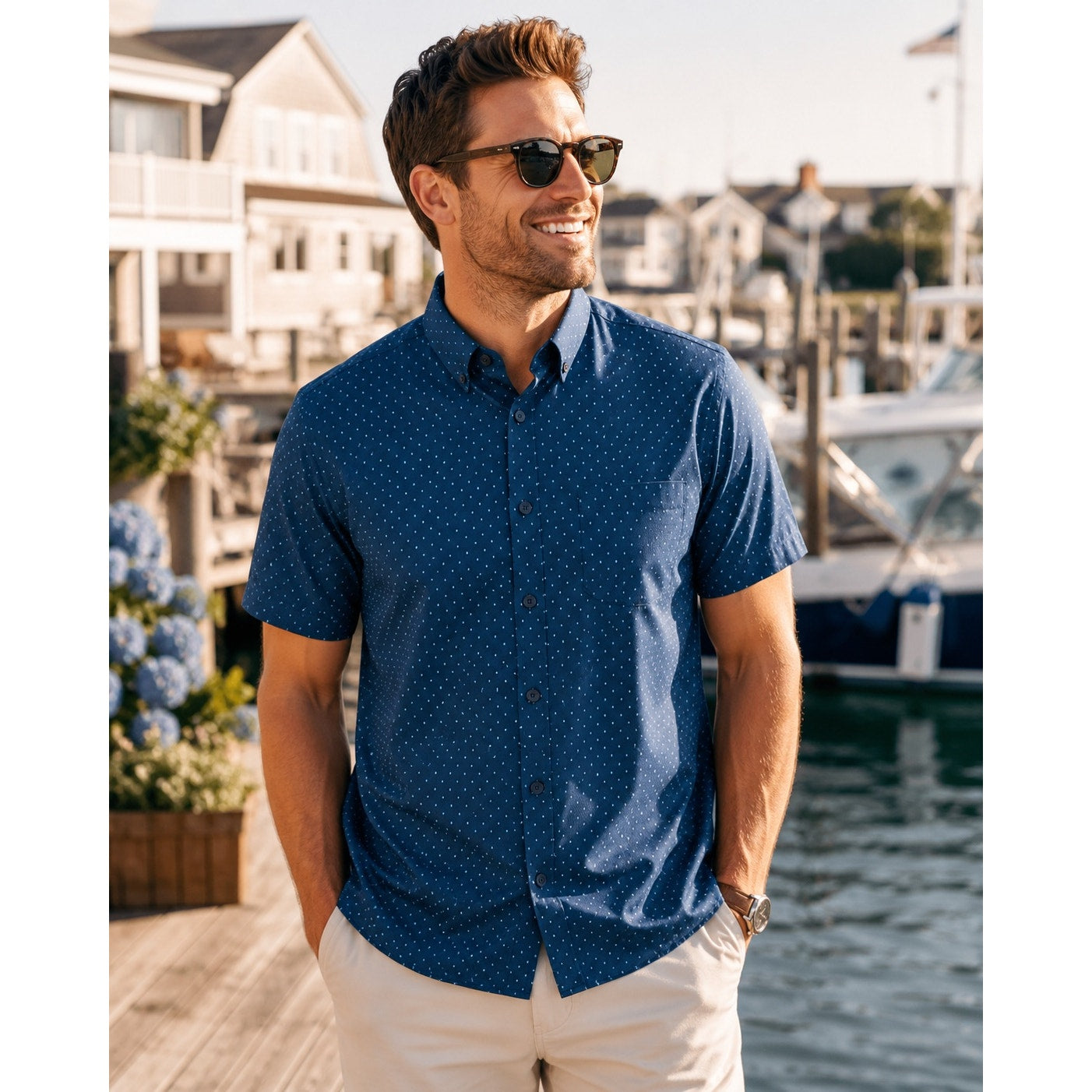 Mizzen+Main Leeward Performance Stretch Standard Fit Short Sleeve Button Down in Gray, Turquoise and Black — Size Large // Preowned