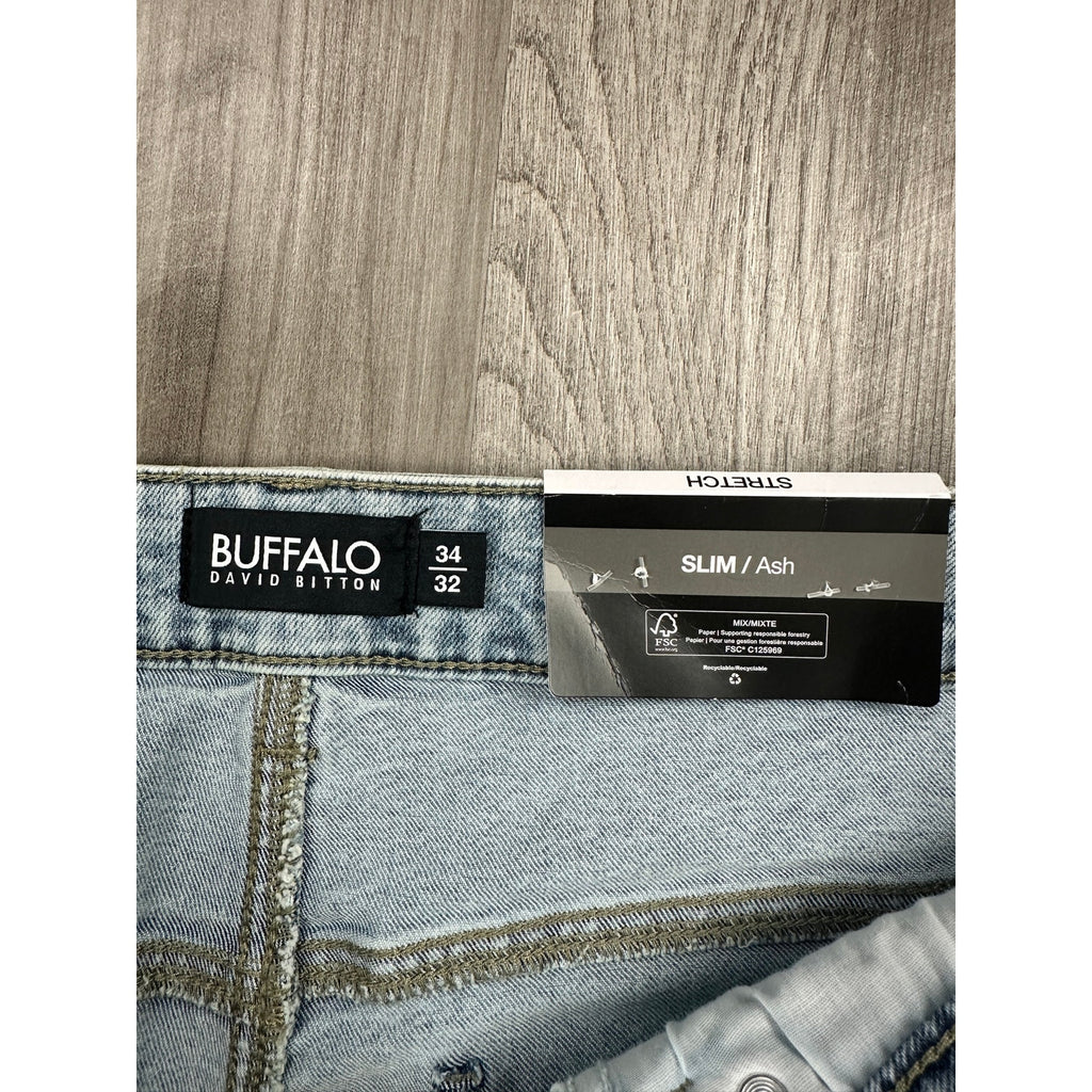 Buffalo David Bitton Ash Slim Stretch Jeans in Bleached and Blasted — Size 34x32