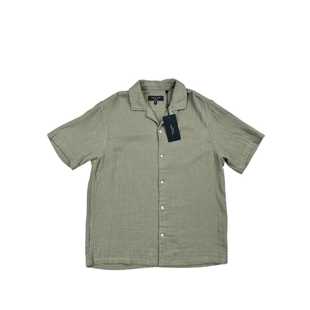Rag & Bone Alan Gauze Short Sleeve Shirt in Olive Green — Size Medium