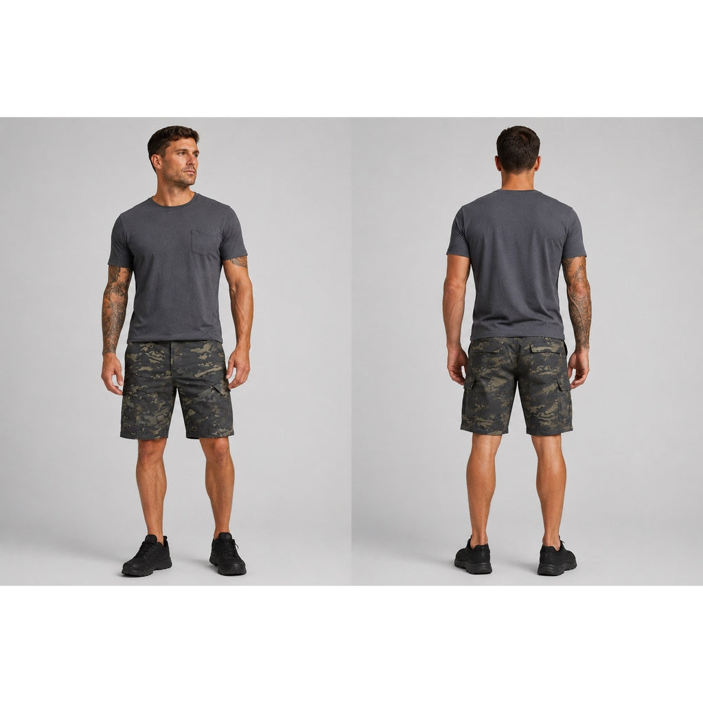 Yevhev Tactical Camo Combat Cargo Shorts in Dark Green Camo — Size XL // Preowned