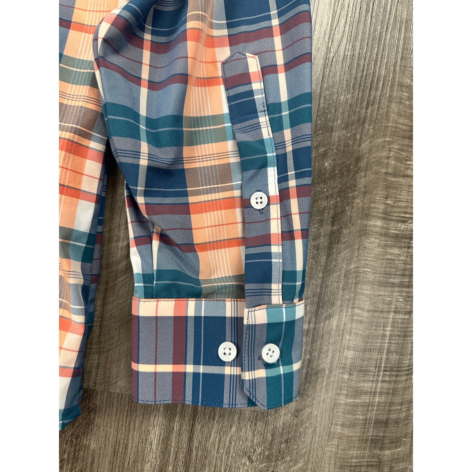 Mizzen+Main Leeward Collection Trim Fit Plaid Long Sleeve Button Down in Peach, Slate Blue, Teal, Green and White — Size 2XL // Preowned