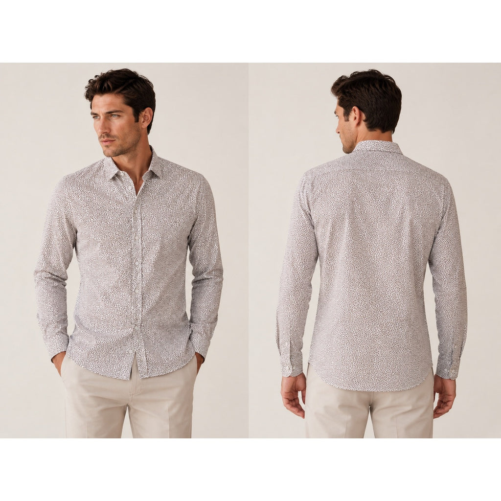 BOSS Hugo Boss Robbie Shaped Fit Leaf Long Sleeve Button Down in White Orange Black Leaves — Size 2XL // Preowned