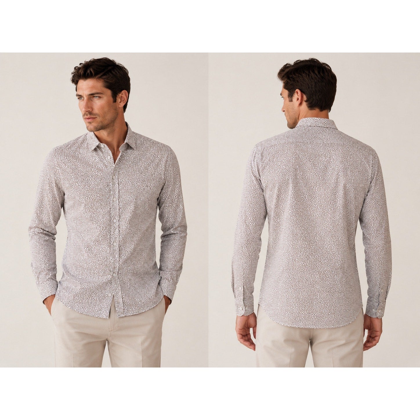 BOSS Hugo Boss Robbie Shaped Fit Leaf Long Sleeve Button Down in White Orange Black Leaves — Size 2XL // Preowned