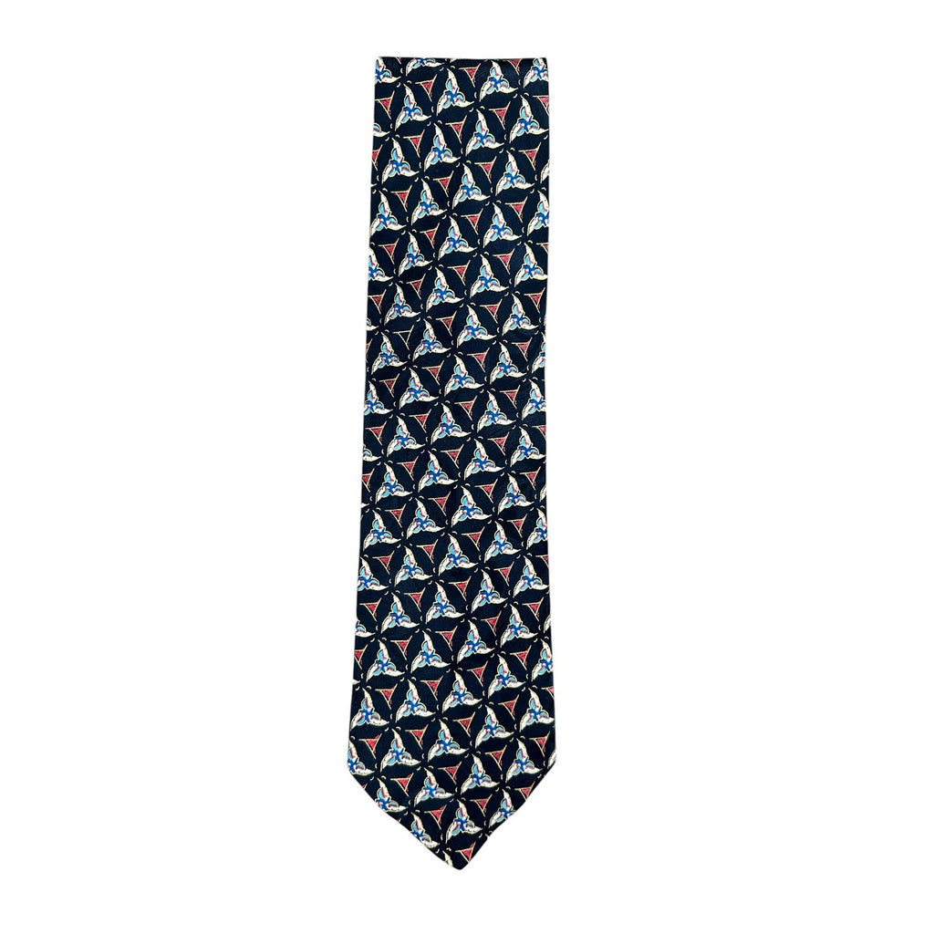 Brioni Geometric Triskelion Tessellation Made in Italy Silk Tie in Navy with Red, Gold, Blue, White — Size OS // Preowned
