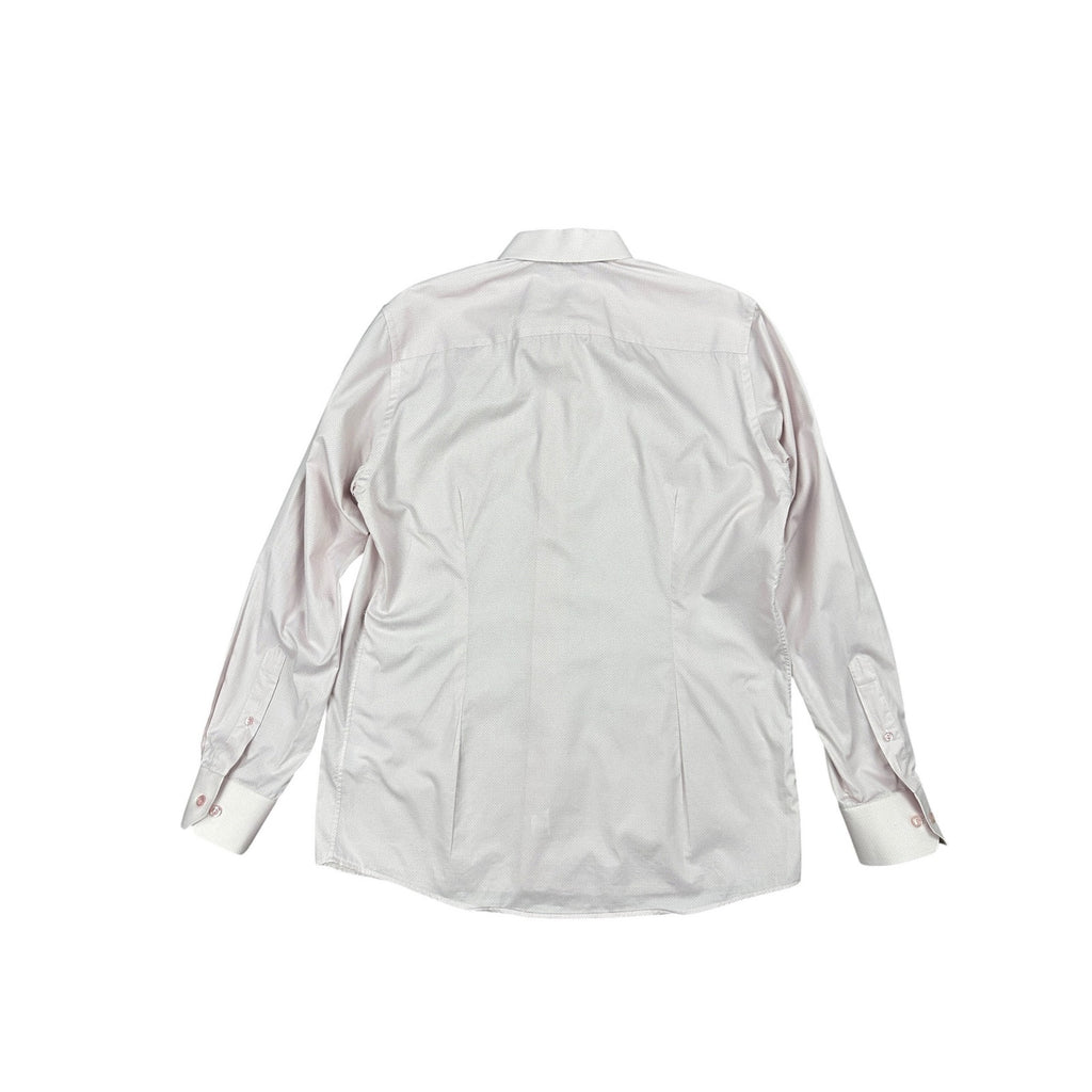 Eton Contemporary Fit Fine Twill Geometric Long Sleeve Shirt in Dark Pink, White — Size 15.5 (Medium) // Preowned