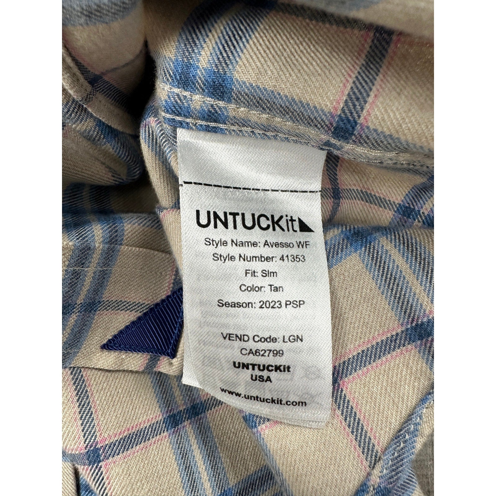 UNTUCKit Avesso Slim Fit Wrinkle Free Flannel Plaid Long Sleeve Shirt in Tan, Blue, Black, Pink — Size Large // Preowned