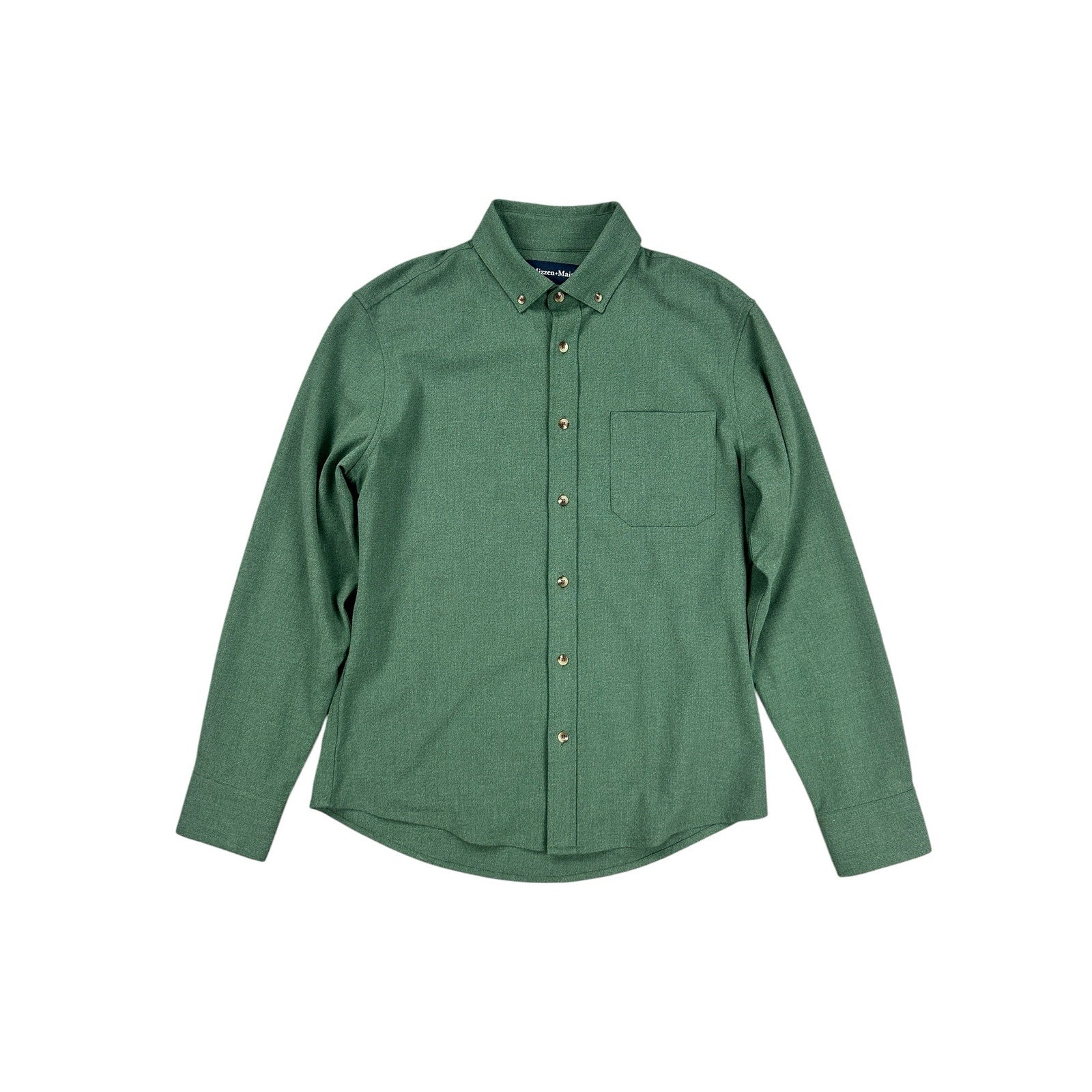 Mizzen+Main Trim Fit City Flannel Golf Long Sleeve Button Down in Heather Spruce Green — Size Medium // Preowned