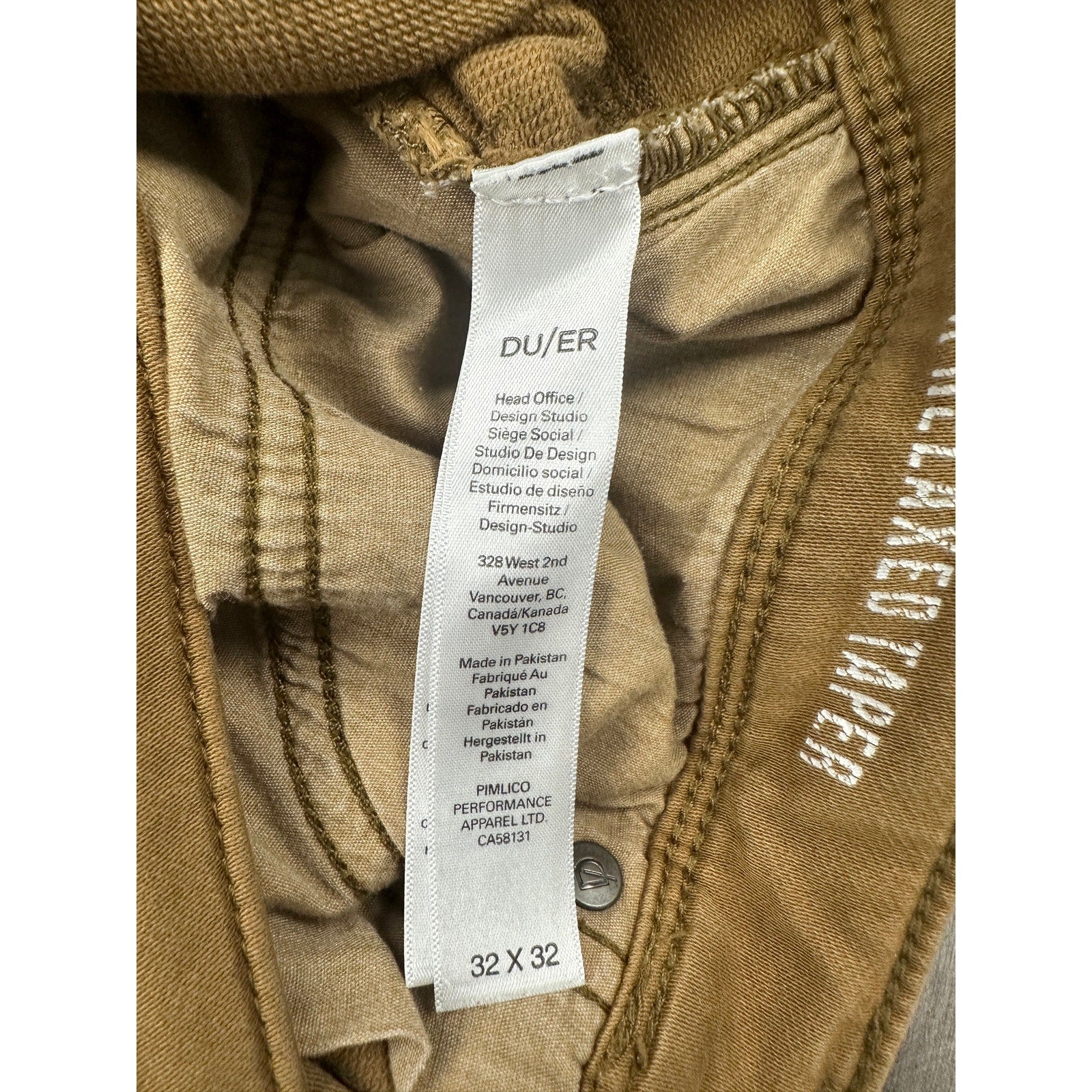 DU/ER N2X Relaxed Taper No Sweat Stretch Chino Pants in Camel — Size 32x32 // Preowned
