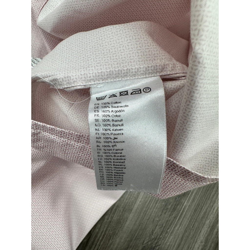Eton Contemporary Fit Fine Twill Geometric Long Sleeve Shirt in Dark Pink, White — Size 15.5 (Medium) // Preowned