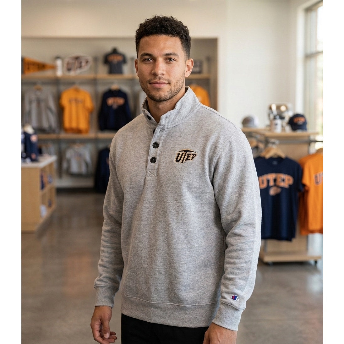 UTEP Miners Champion Heather Gray Henley Pullover Sweatshirt - 2XL