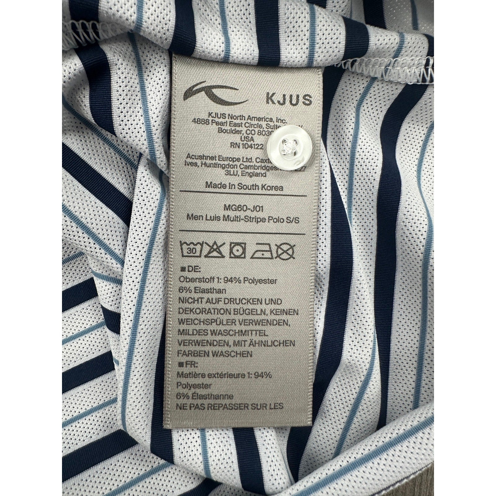 KJUS Luis Multi Stripe Comfort Fit Performance Polo in White, Navy, Slate Blue — Size 56 (2XL)