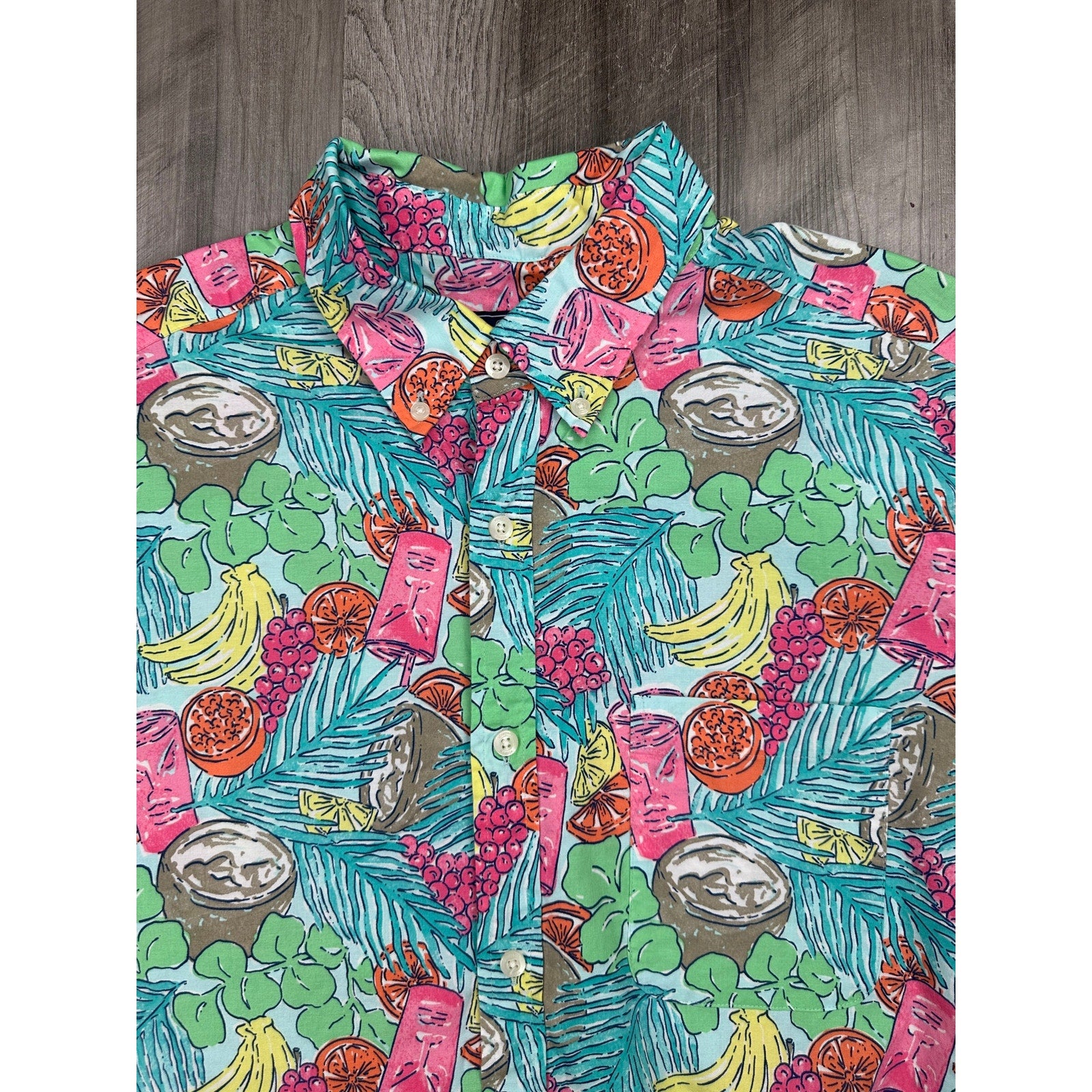 Vineyard Vines Tropical Classic Fit Short Sleeve Murray Shirt in Green, Pink, Blue, Yellow, Orange, Brown, White — Size XL // Preowned